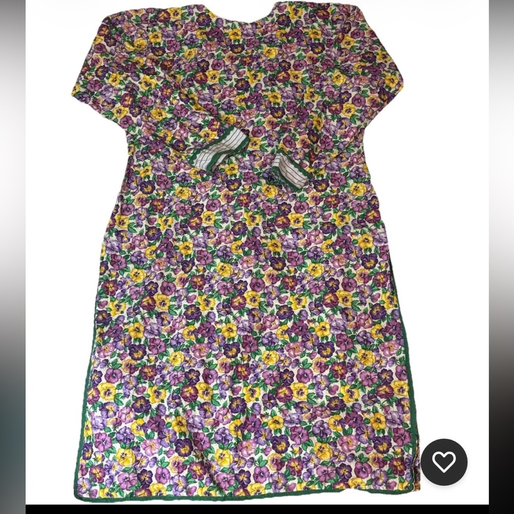 Vintage 50s Purple Pancy Print Handmade Floral Long Sleeve Dress Women's Small